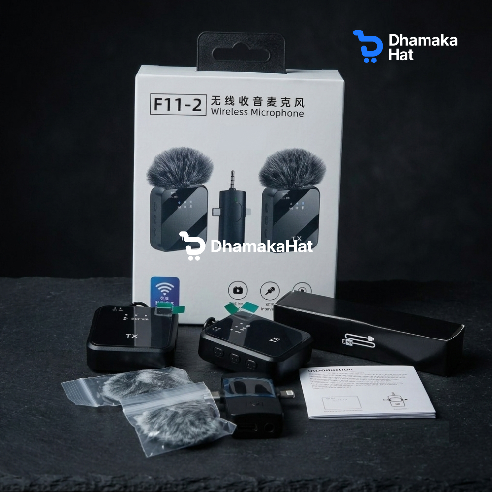 F11-2 Wireless Collar Microphone for iPhone:Android:Type C with 99% Noise Cancellation-3